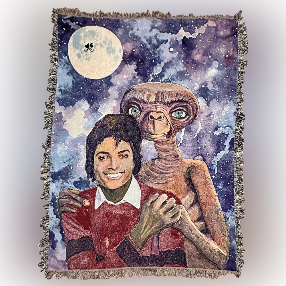 80x60” Retro Michael Jackson & E.T. Cosmic Woven Blanket - MJ & ET Art Blankets